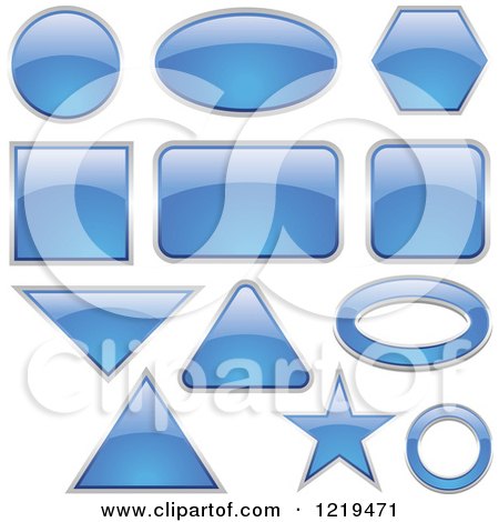 Clipart of Reflective Blue Glassy Icons in Different Shapes - Royalty Free Vector Illustration by dero