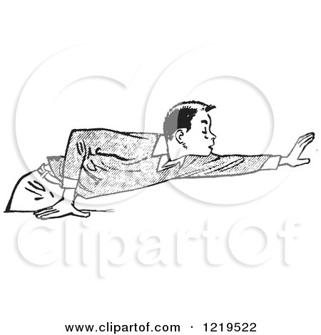 Retro Clipart of a Black and White Retro Teenage Boy Rudely Reaching over a Table - Royalty Free Vector Illustration by Picsburg