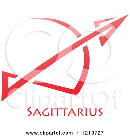Clipart of a Red Astrology Sagittarius Bow and Arrow Zodiac Star Sign - Royalty Free Vector Illustration by cidepix