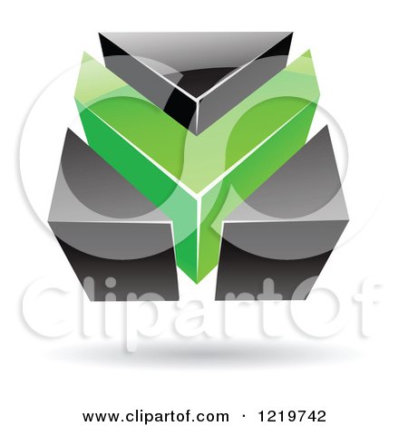 Clipart of a 3d Green and Black Abstract V or Arrow Logo - Royalty Free Vector Illustration by cidepix