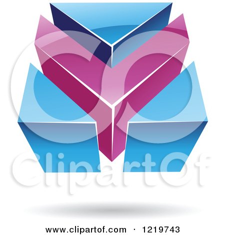 Clipart of a 3d Purple and Blue Abstract V or Arrow Logo - Royalty Free Vector Illustration by cidepix