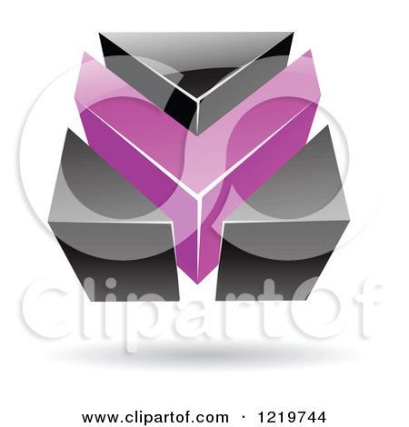 Clipart of a 3d Purple and Black Abstract V or Arrow Logo - Royalty Free Vector Illustration by cidepix