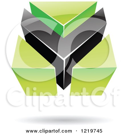 Clipart of a 3d Green and Black Abstract V or Arrow Logo 2 - Royalty Free Vector Illustration by cidepix