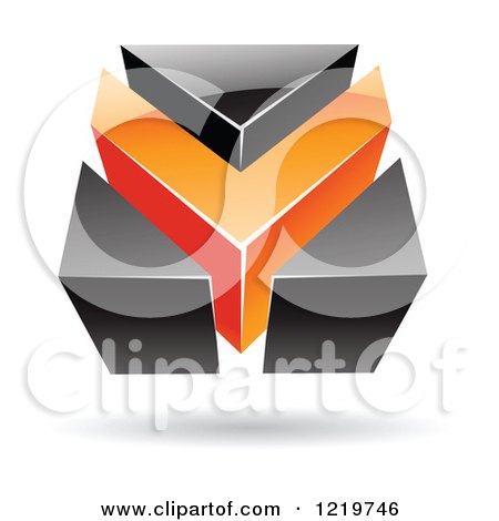 Clipart of a 3d Orange and Black Abstract V or Arrow Logo - Royalty Free Vector Illustration by cidepix