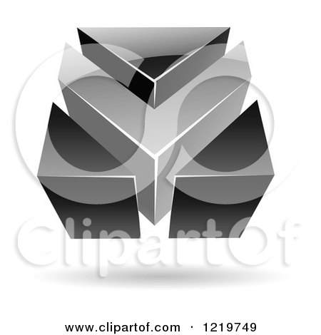 Clipart of a 3d Grayscale Abstract V or Arrow Logo - Royalty Free Vector Illustration by cidepix