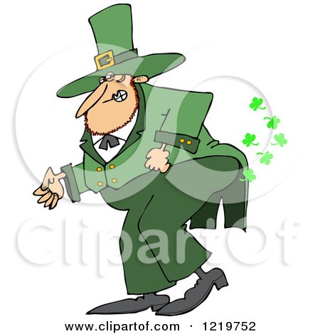 Clipart of a St Patricks Day Leprechaun Farting Shamrocks - Royalty Free Vector Illustration by djart