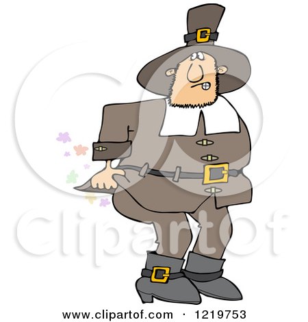 Clipart of a Male Pilgrim Farting - Royalty Free Vector Illustration by djart