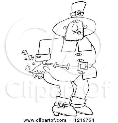 Clipart of an Outlined Male Pilgrim Farting - Royalty Free Vector Illustration by djart