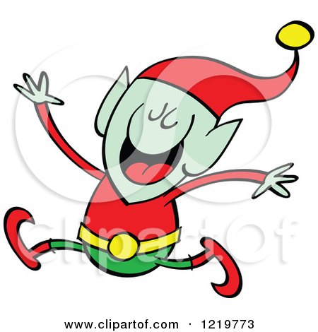Clipart of a Christmas Elf Jumping - Royalty Free Vector Illustration by Zooco