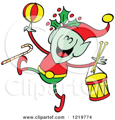 Clipart of a Christmas Elf with Toys - Royalty Free Vector Illustration by Zooco