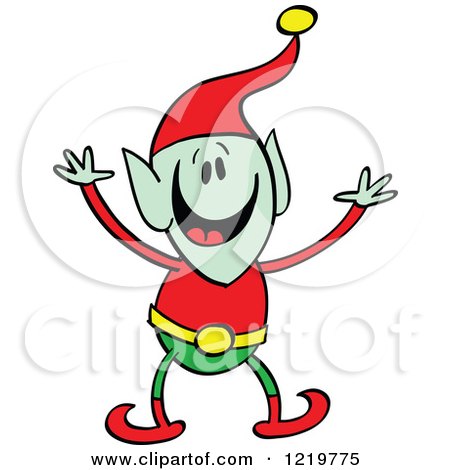 Clipart of a Christmas Elf Welcoming - Royalty Free Vector Illustration by Zooco
