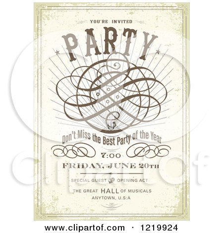 Clipart of a Vintage Distressed Party Poster with Sample Text - Royalty Free Vector Illustration by BestVector