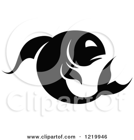 Clipart of a Black and White Astrology Pisces Fish Zodiac Star Sign - Royalty Free Vector Illustration by cidepix