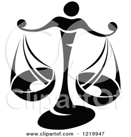 Clipart of a Black and White Astrology Libra Scales Zodiac Star Sign - Royalty Free Vector Illustration by cidepix