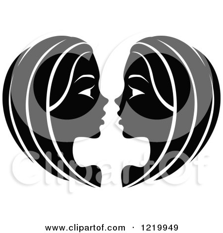 Clipart of a Black and White Astrology Gemini Twins Zodiac Star Sign - Royalty Free Vector Illustration by cidepix