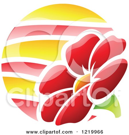 Clipart of a Red Summer Flower Icon - Royalty Free Vector Illustration by cidepix
