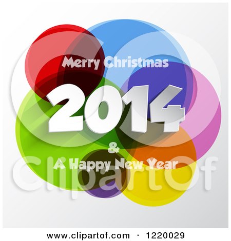 Clipart of a Merry Christmas and a Happy New Year 2014 Greeting over Colorful Circles - Royalty Free Vector Illustration by KJ Pargeter