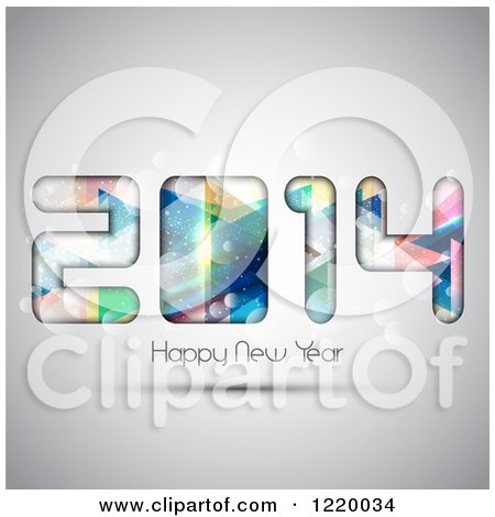 Clipart of a Colorful Happy New Year 2014 Greeting over Gray - Royalty Free Vector Illustration by KJ Pargeter