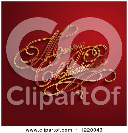 Clipart of a Merry Christmas Greeting and Swirl on Red - Royalty Free Vector Illustration by KJ Pargeter