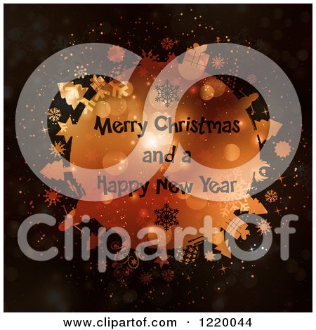 Clipart of a Merry Christmas and a Happy New Year Greeting Flare Globe - Royalty Free Vector Illustration by KJ Pargeter