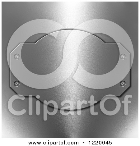 Clipart of a 3d Chrome Metal Background with a Plaque - Royalty Free Illustration by KJ Pargeter