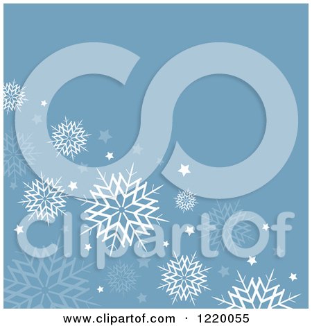 Clipart of a Retro Blue Background with White Snowflakes and Stars - Royalty Free Vector Illustration by KJ Pargeter