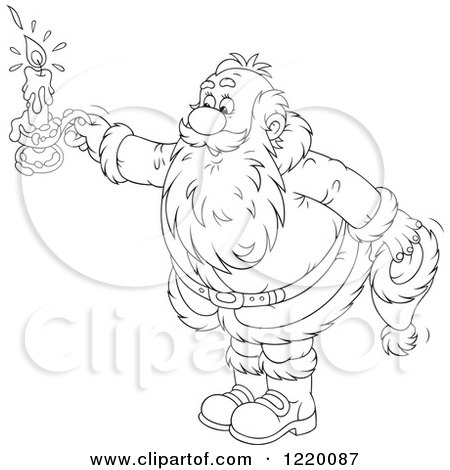 Clipart of an Outlined Santa Holding out a Candle - Royalty Free Vector Illustration by Alex Bannykh