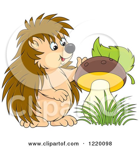 Clipart of a Cute Hedgehog with a Mushroom - Royalty Free Vector Illustration by Alex Bannykh