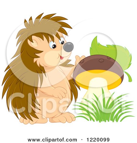 Clipart of a Cute Hedgehog with a Mushroom 2 - Royalty Free Vector Illustration by Alex Bannykh