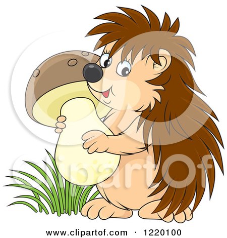 Clipart of a Cute Hedgehog Carrying a Mushroom - Royalty Free Vector Illustration by Alex Bannykh
