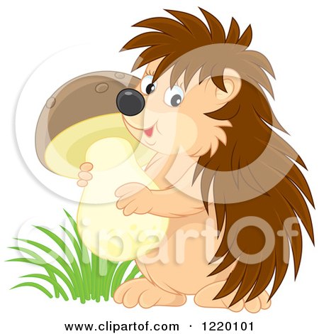 Clipart of a Cute Hedgehog Carrying a Mushroom 2 - Royalty Free Vector Illustration by Alex Bannykh
