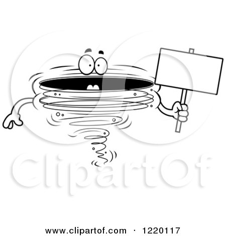 Clipart of a Black and White Tornado Mascot Holding a Sign - Royalty Free Vector Illustration by Cory Thoman