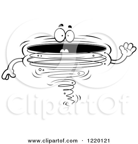 Clipart of a Black and White Waving Friendly Tornado Mascot - Royalty Free Vector Illustration by Cory Thoman