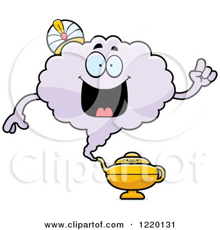 Clipart of a Smart Magic Genie Mascot with an Idea - Royalty Free Vector Illustration by Cory Thoman