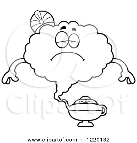 Clipart of a Black and White Depressed Magic Genie Mascot - Royalty Free Vector Illustration by Cory Thoman