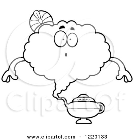 Clipart of a Black and White Surprised Magic Genie Mascot - Royalty Free Vector Illustration by Cory Thoman