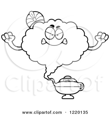 Clipart of a Black and White Mad Magic Genie Mascot - Royalty Free Vector Illustration by Cory Thoman