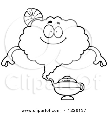 Clipart of a Black and White Happy Magic Genie Mascot - Royalty Free Vector Illustration by Cory Thoman