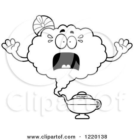 Clipart of a Black and White Scared Magic Genie Mascot - Royalty Free Vector Illustration by Cory Thoman