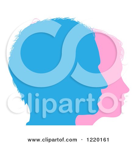 Clipart of Couple Faces Silhouetted in Blue and Pink - Royalty Free Vector Illustration by AtStockIllustration