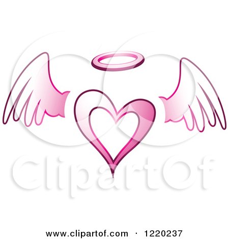 Clipart of a Pink Winged Angel Heart - Royalty Free Vector Illustration by cidepix