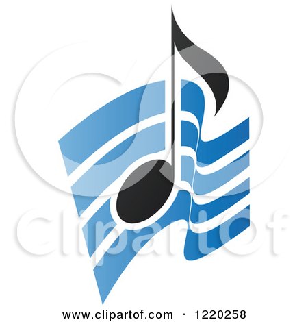 Clipart of a Black Music Note over Blue Waves - Royalty Free Vector Illustration by cidepix