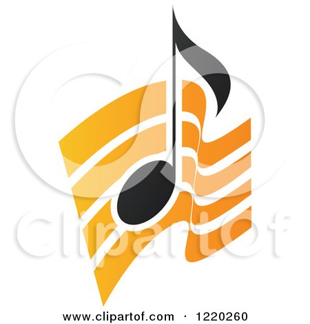 Clipart of a Black Music Note over Orange Waves - Royalty Free Vector Illustration by cidepix