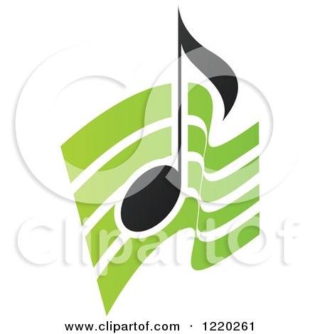 Clipart of a Black Music Note over Green Waves - Royalty Free Vector Illustration by cidepix