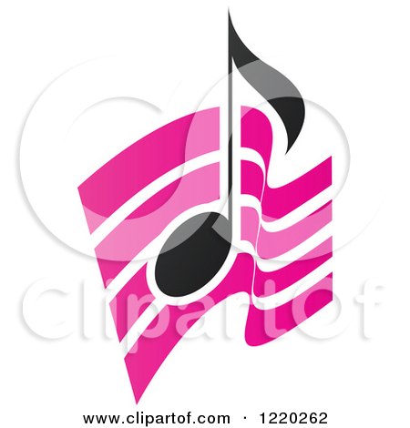 Clipart of a Black Music Note over Pink Waves - Royalty Free Vector Illustration by cidepix
