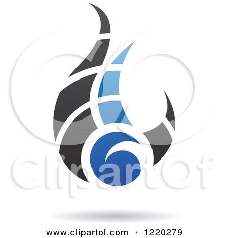 Clipart of a Blue and Black Abstract Flame Icon 2 - Royalty Free Vector Illustration by cidepix