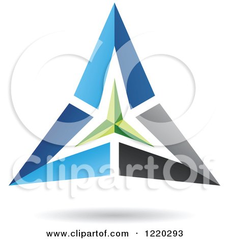 Clipart of a Floating 3d Green Black and Blue Pyramid Icon - Royalty Free Vector Illustration by cidepix