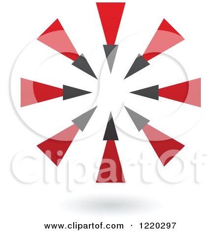 Clipart of a Floating Abstract Red and Black Rays Icon - Royalty Free Vector Illustration by cidepix