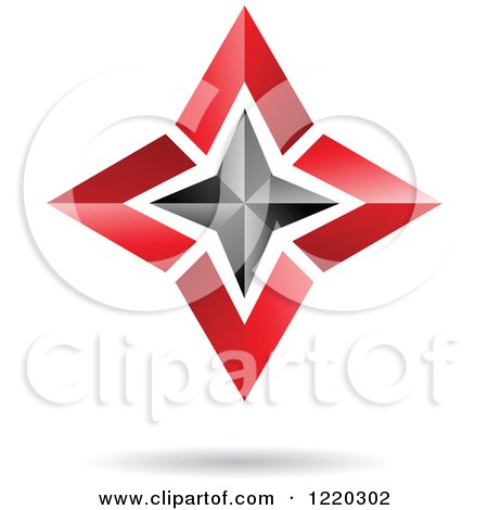 Clipart of a Floating 3d Star Red and Black Icon - Royalty Free Vector Illustration by cidepix