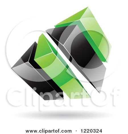 Clipart of a 3d Abstract Green and Black Logo - Royalty Free Vector Illustration by cidepix